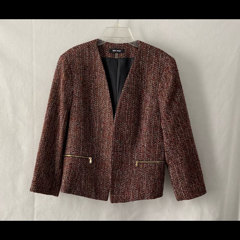 Nine West Size 12 Multicolored Full Lined Collarless Open Front Blazer - Picture 2 of 15